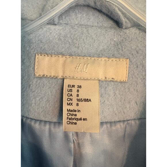H&M Wool-Blend Long Coat in Light Blue Size 2 - Picture 2 of 3